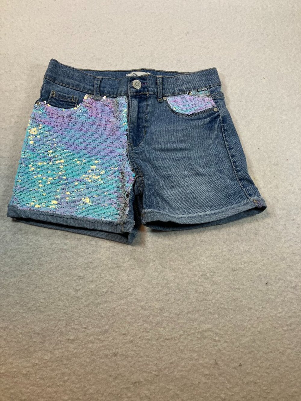 Jordache Girls Flip Sequin Distressed Roll Cuff Denim Jean Shorts Size 10